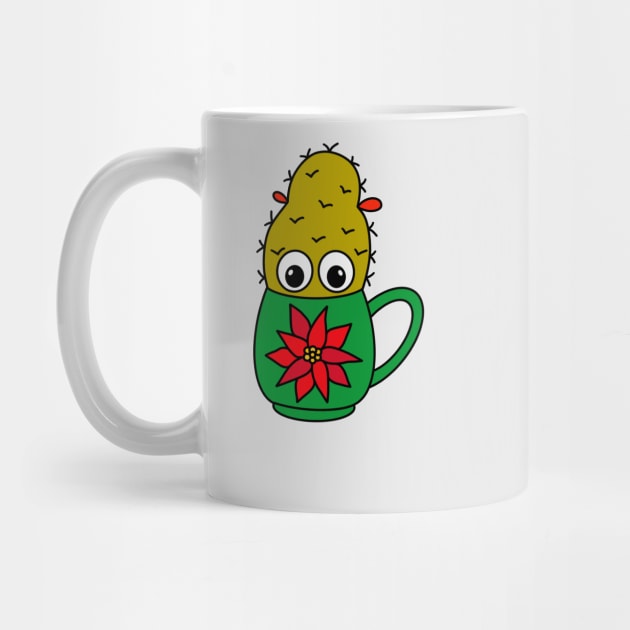 Cute Cactus Design #343: Mini Cactus In Poinsettia Mug by DreamCactus